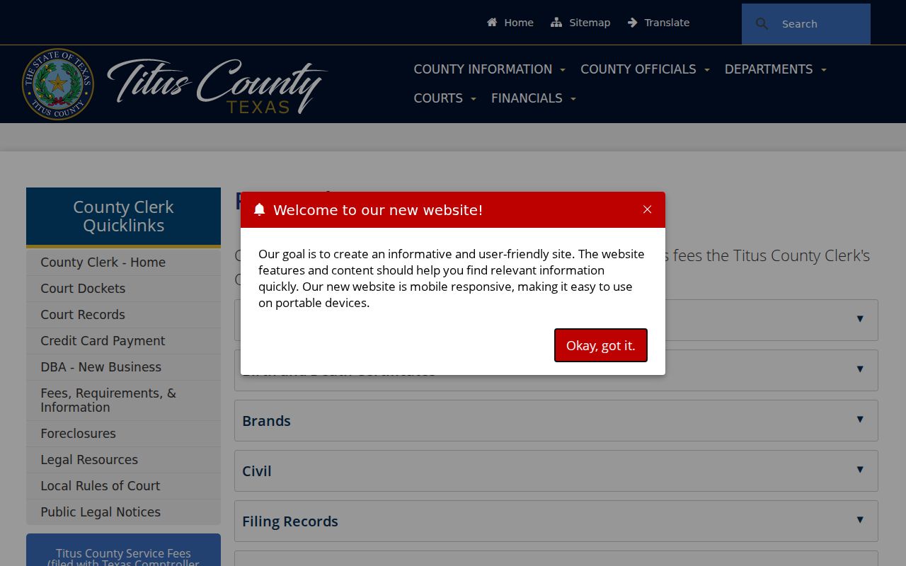 Titus County court record copy fee links