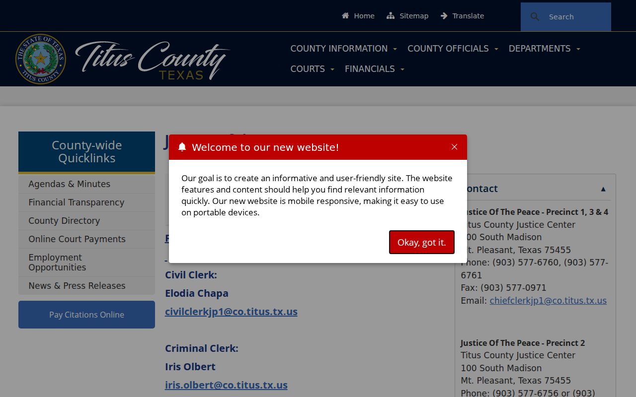 Titus County Justice of the Peace traffic court records