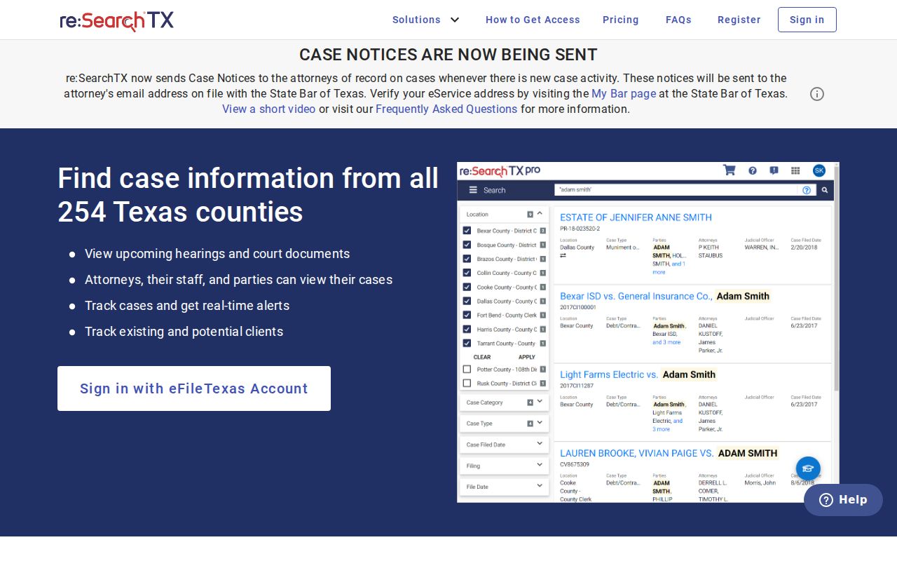 Titus County docket search through statewide re SearchTX portal