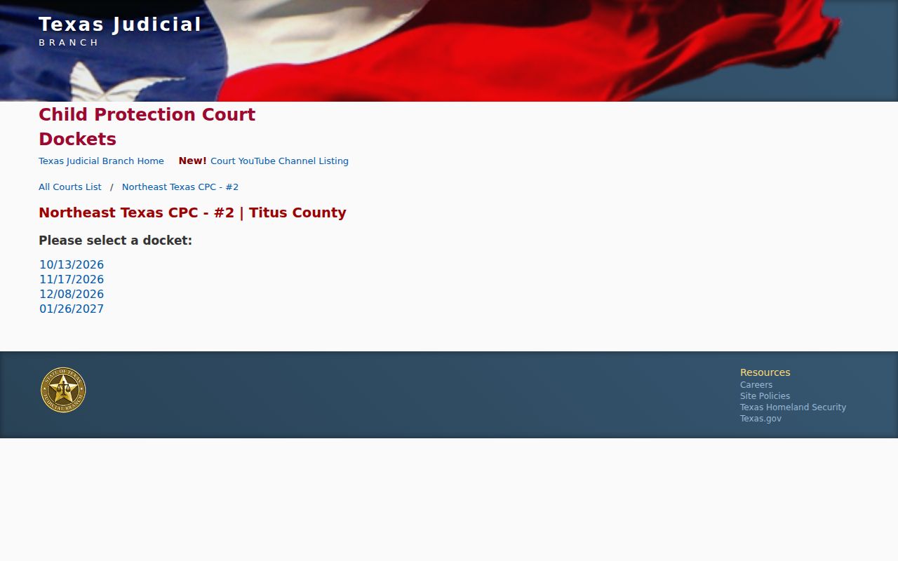 Titus County court schedule specialty docket date list