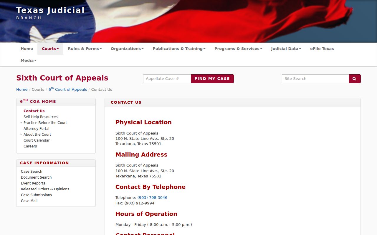 Sixth Court of Appeals clerk for Titus County court records