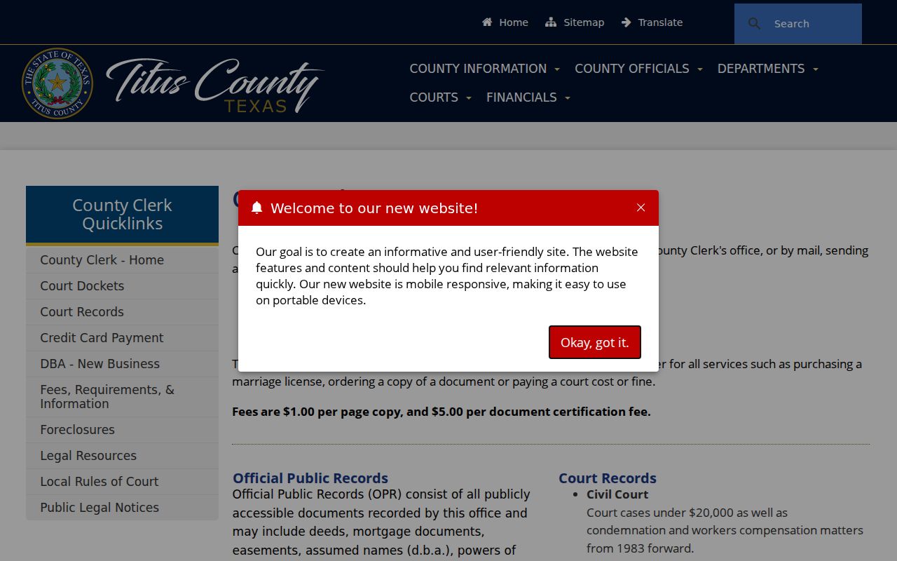 Titus County court record coverage and copy instructions